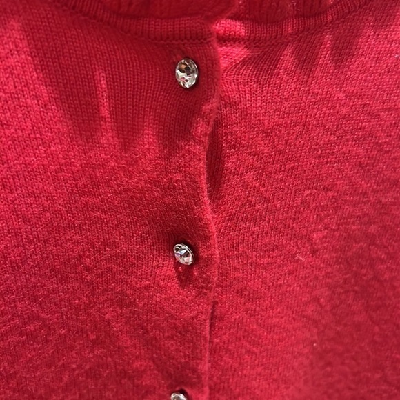 J. Crew Barbie core cardigan ruffle neck faux gemstone buttons - Picture 2 of 4